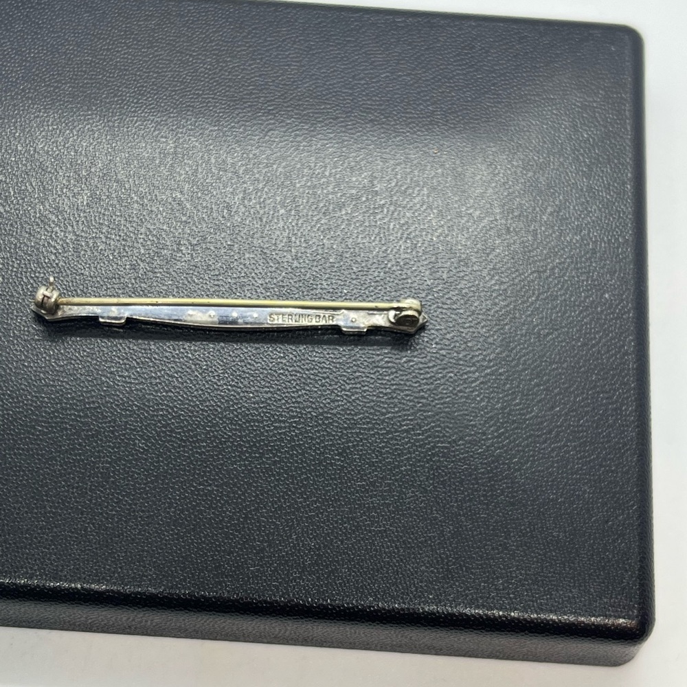 Sterling silver bar rhinestone milgrain brooch pin - Picture 7 of 12